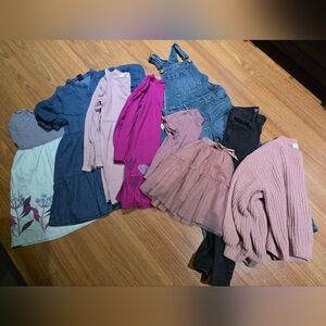Girls Mixed Clothing Lot - Denim Overalls, Pink Tulle Skirt & Sweaters